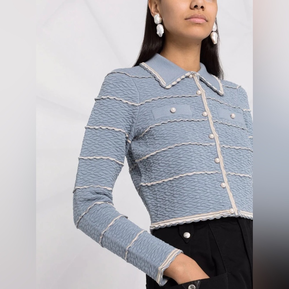 SOLD BNWT Sandro Infinity Cropped Cardigan Blue XS MSRP $295 - Picture 3 of 15